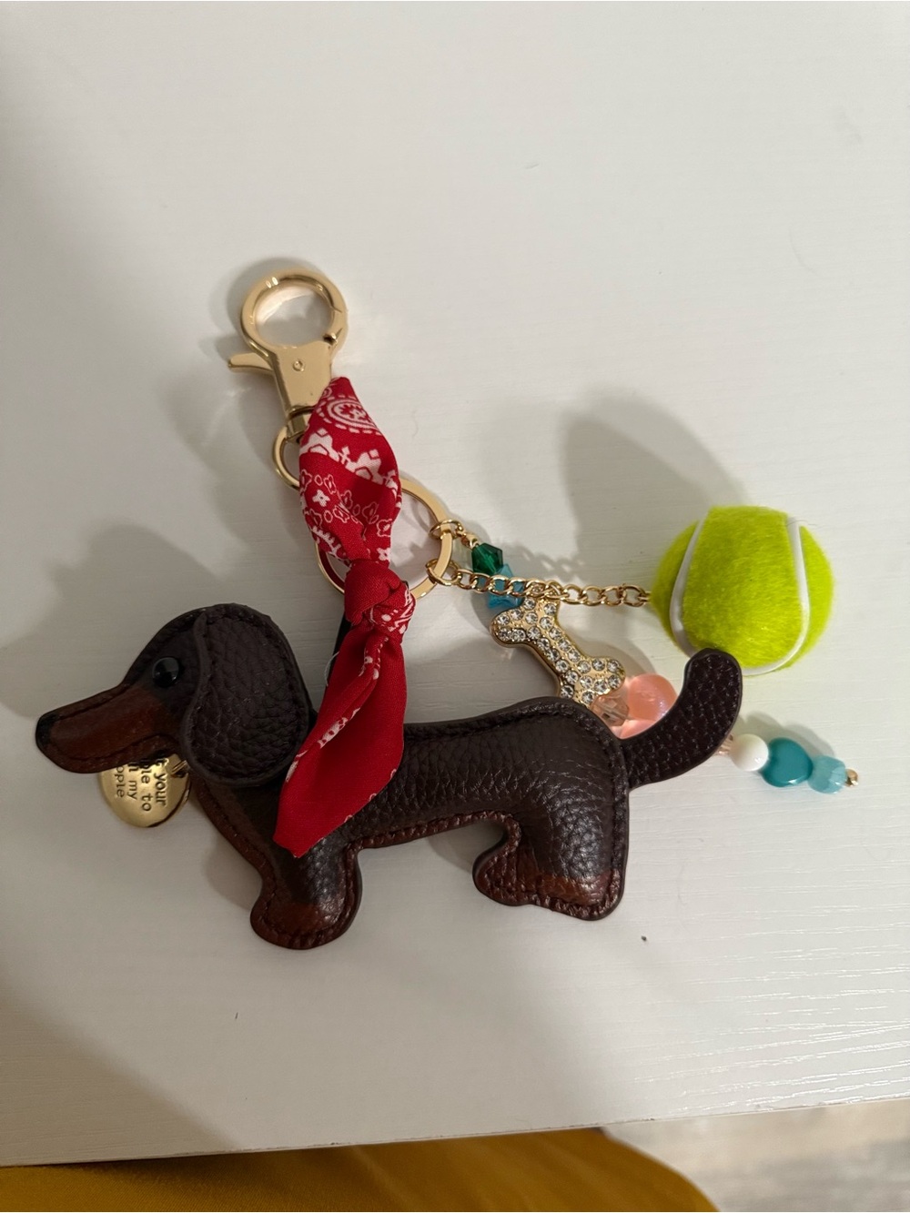 Dog purse Charm with Red Bandana and Tennis Ball Accent